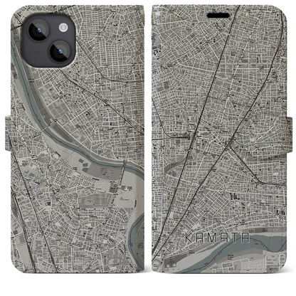 【蒲田（東京都）】地図柄iPhoneケース（手帳タイプ）モノトーン・iPhone 14 Plus 用
