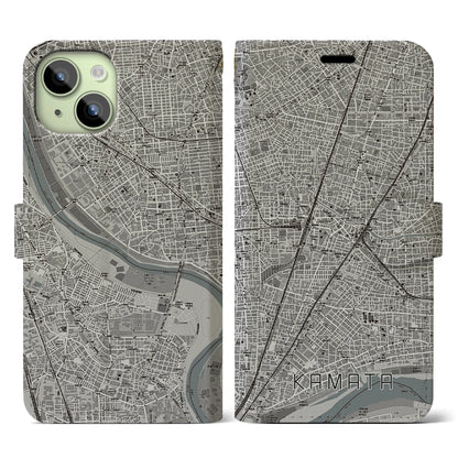 【蒲田（東京都）】地図柄iPhoneケース（手帳タイプ）モノトーン・iPhone 15 用