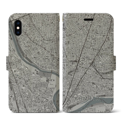 【蒲田（東京都）】地図柄iPhoneケース（手帳タイプ）モノトーン・iPhone XS / X 用