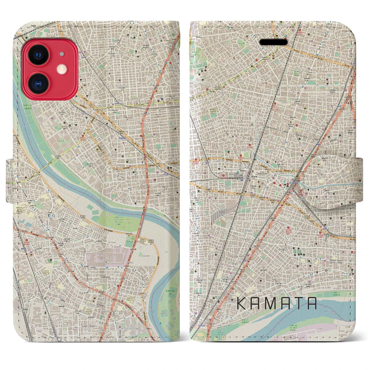 【蒲田（東京都）】地図柄iPhoneケース（手帳タイプ）ナチュラル・iPhone 11 用