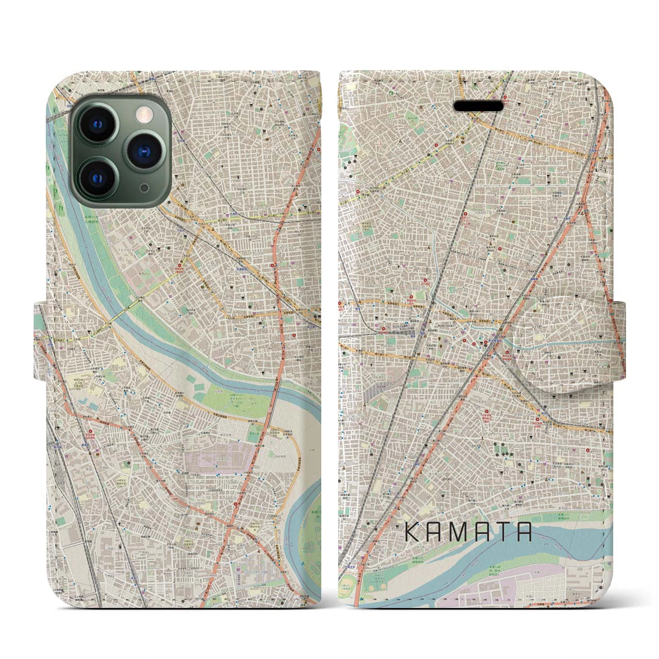 【蒲田（東京都）】地図柄iPhoneケース（手帳タイプ）ナチュラル・iPhone 11 Pro 用