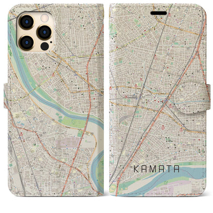 【蒲田（東京都）】地図柄iPhoneケース（手帳タイプ）ナチュラル・iPhone 12 Pro Max 用
