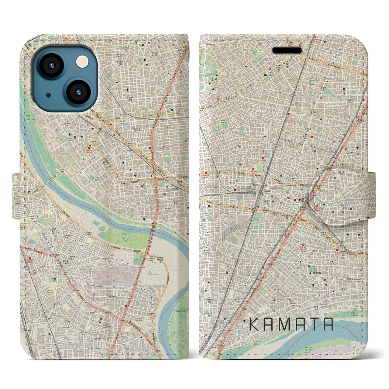 【蒲田（東京都）】地図柄iPhoneケース（手帳タイプ）ナチュラル・iPhone 13 用