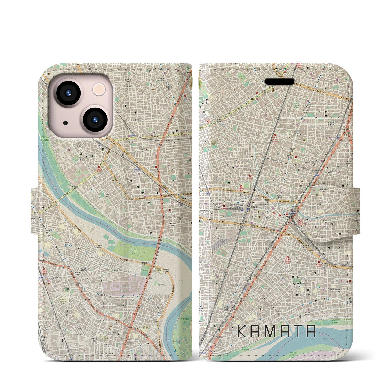 【蒲田（東京都）】地図柄iPhoneケース（手帳タイプ）ナチュラル・iPhone 13 mini 用