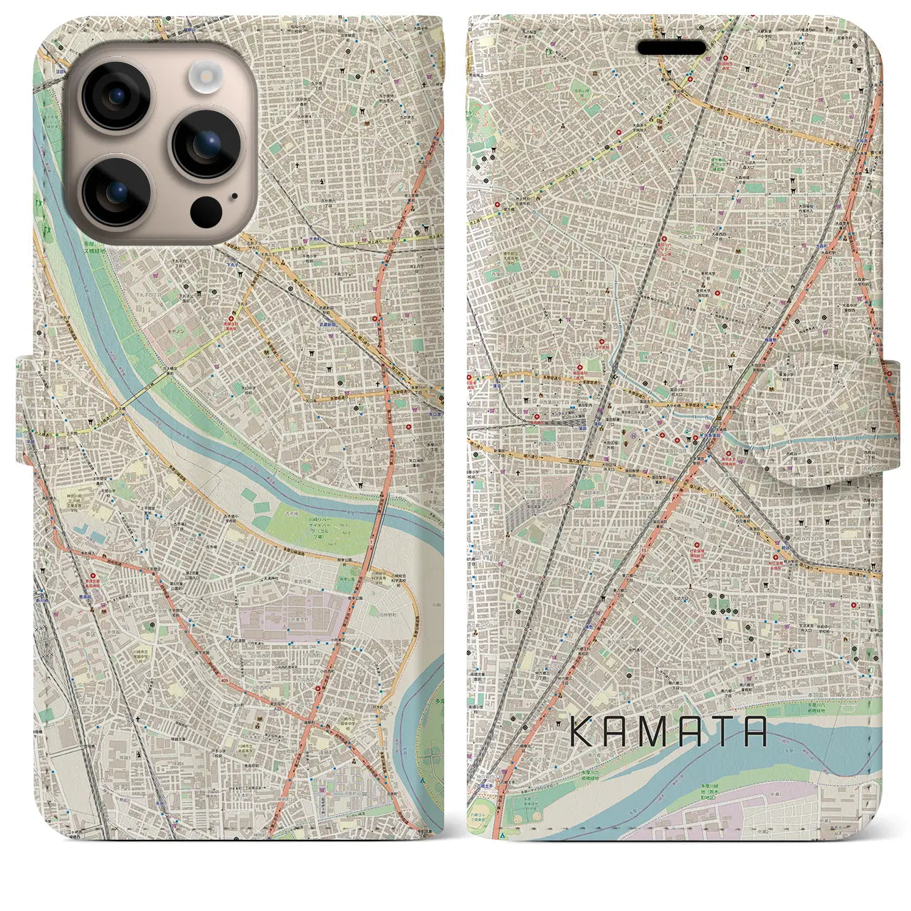 【蒲田（東京都）】地図柄iPhoneケース（手帳タイプ）ナチュラル・iPhone 16 Plus 用