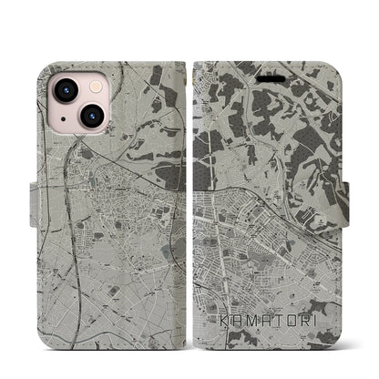【鎌取（千葉県）】地図柄iPhoneケース（手帳タイプ）モノトーン・iPhone 13 mini 用