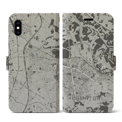 【鎌取（千葉県）】地図柄iPhoneケース（手帳タイプ）モノトーン・iPhone XS / X 用