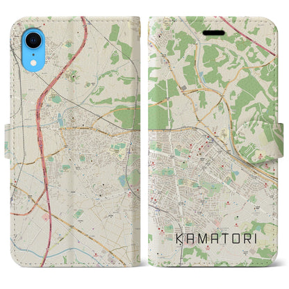 【鎌取（千葉県）】地図柄iPhoneケース（手帳タイプ）ナチュラル・iPhone XR 用
