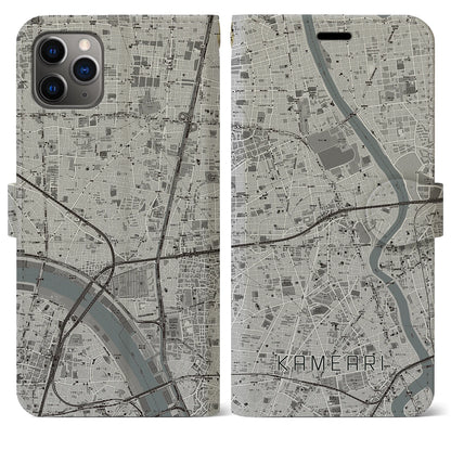 【亀有（東京都）】地図柄iPhoneケース（手帳タイプ）モノトーン・iPhone 11 Pro Max 用