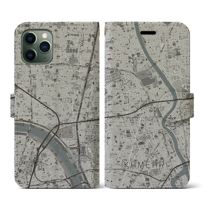 【亀有（東京都）】地図柄iPhoneケース（手帳タイプ）モノトーン・iPhone 11 Pro 用