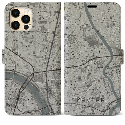 【亀有（東京都）】地図柄iPhoneケース（手帳タイプ）モノトーン・iPhone 12 Pro Max 用