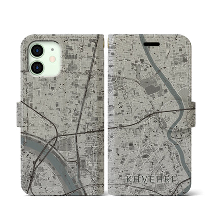 【亀有（東京都）】地図柄iPhoneケース（手帳タイプ）モノトーン・iPhone 12 mini 用