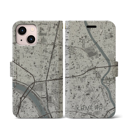 【亀有（東京都）】地図柄iPhoneケース（手帳タイプ）モノトーン・iPhone 13 mini 用