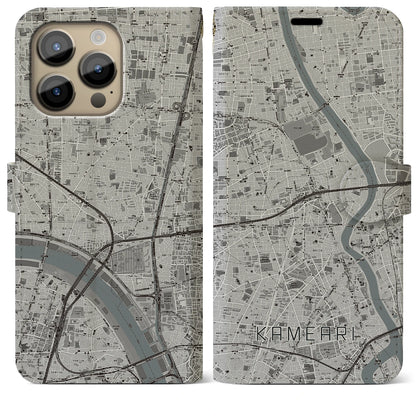【亀有（東京都）】地図柄iPhoneケース（手帳タイプ）モノトーン・iPhone 14 Pro Max 用