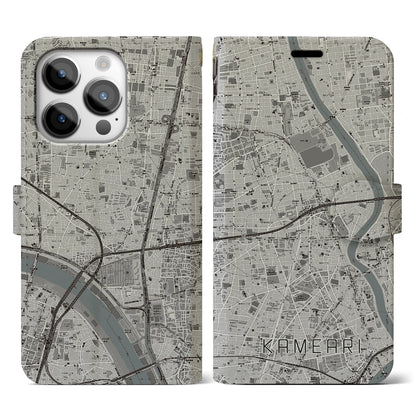 【亀有（東京都）】地図柄iPhoneケース（手帳タイプ）モノトーン・iPhone 14 Pro 用