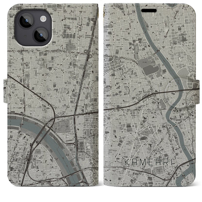 【亀有（東京都）】地図柄iPhoneケース（手帳タイプ）モノトーン・iPhone 14 Plus 用