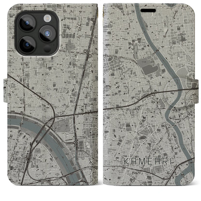 【亀有（東京都）】地図柄iPhoneケース（手帳タイプ）モノトーン・iPhone 15 Pro Max 用