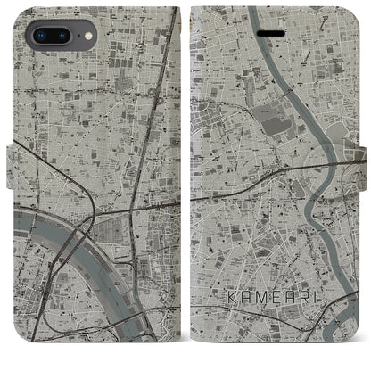 【亀有（東京都）】地図柄iPhoneケース（手帳タイプ）モノトーン・iPhone 8Plus /7Plus / 6sPlus / 6Plus 用