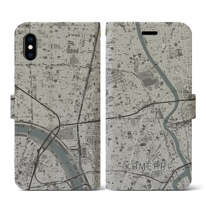 【亀有（東京都）】地図柄iPhoneケース（手帳タイプ）モノトーン・iPhone XS / X 用