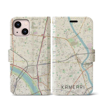 【亀有（東京都）】地図柄iPhoneケース（手帳タイプ）ナチュラル・iPhone 13 mini 用