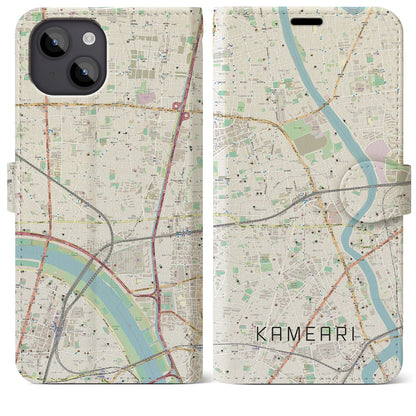 【亀有（東京都）】地図柄iPhoneケース（手帳タイプ）ナチュラル・iPhone 14 Plus 用