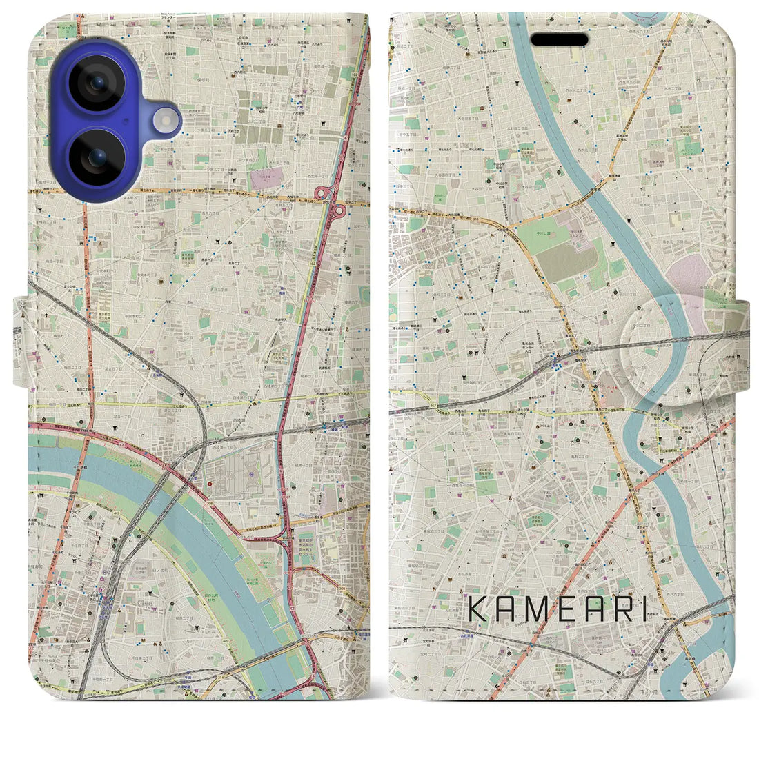 【亀有(東京都)】地図柄iPhoneケース(手帳タイプ)ナチュラル・iPhone 16 Pro Max 用