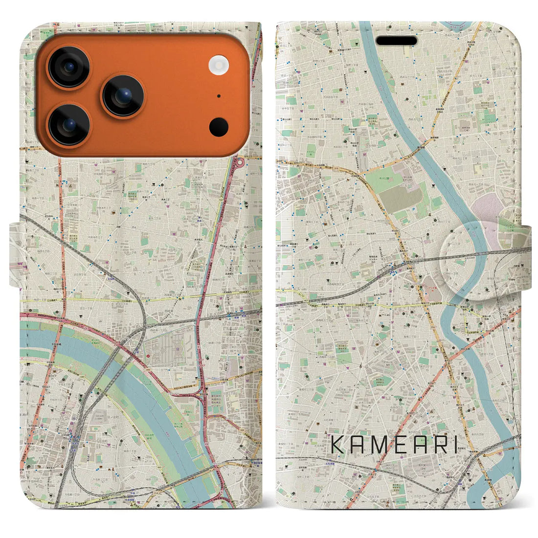 【亀有（東京都）】地図柄iPhoneケース（手帳タイプ）モノトーン・iPhone 17 Pro Max 用