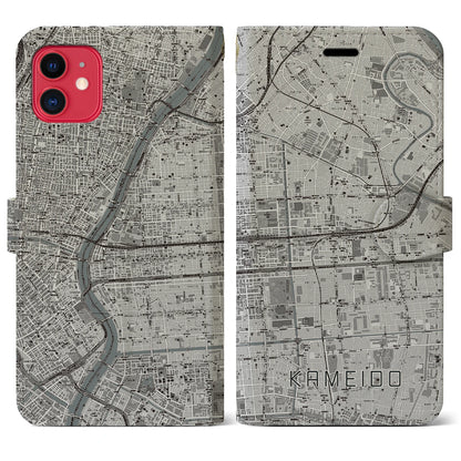 【亀戸（東京都）】地図柄iPhoneケース（手帳タイプ）モノトーン・iPhone 11 用
