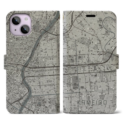 【亀戸（東京都）】地図柄iPhoneケース（手帳タイプ）モノトーン・iPhone 14 用
