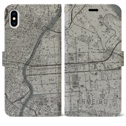 【亀戸（東京都）】地図柄iPhoneケース（手帳タイプ）モノトーン・iPhone XS Max 用
