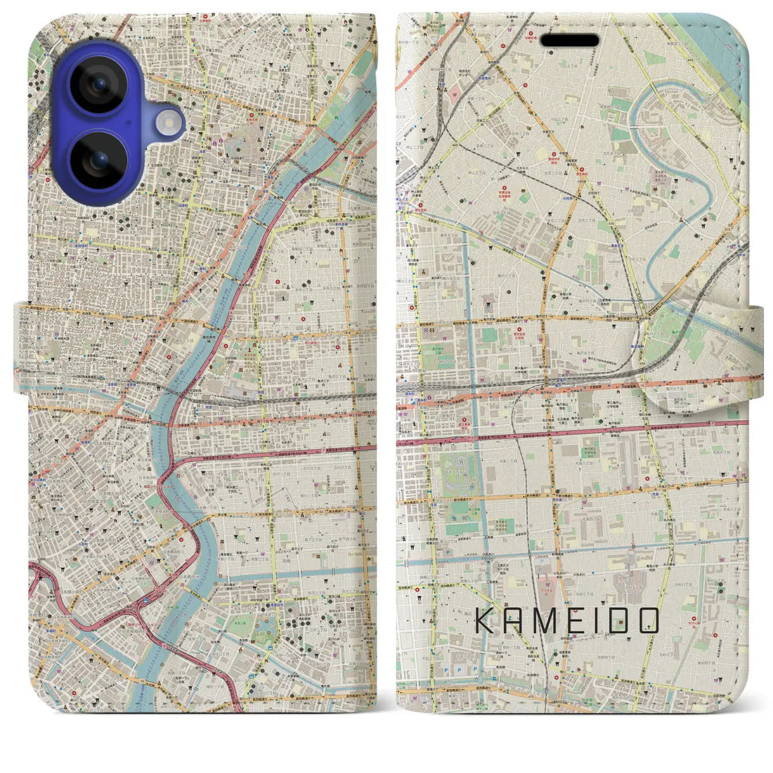 【亀戸(東京都)】地図柄iPhoneケース(手帳タイプ)ナチュラル・iPhone 16 Pro Max 用