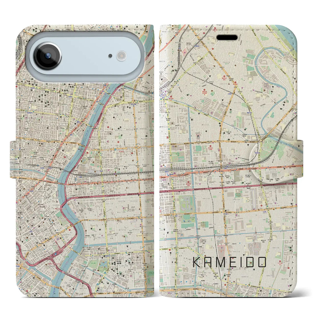 【亀戸（東京都）】地図柄iPhoneケース（手帳タイプ）ナチュラル・iPhone 17 Pro Max 用