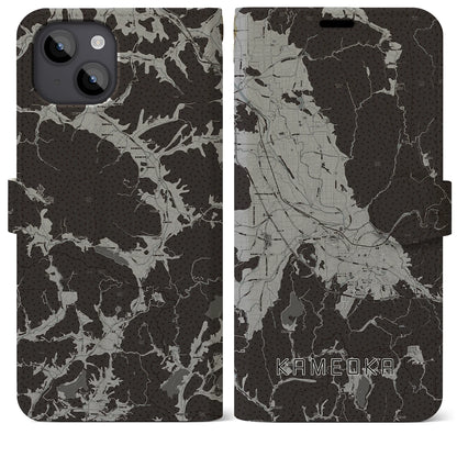 【亀岡（京都府）】地図柄iPhoneケース（手帳タイプ）モノトーン・iPhone 14 Plus 用