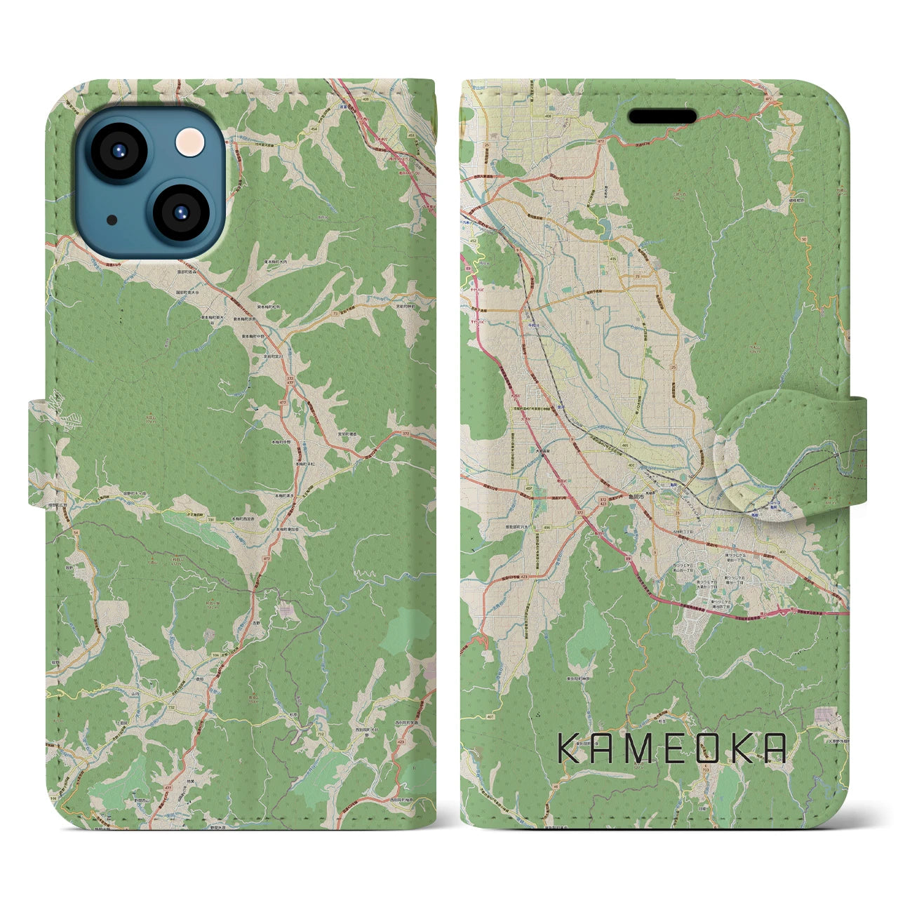 【亀岡（京都府）】地図柄iPhoneケース（手帳タイプ）ナチュラル・iPhone 13 用