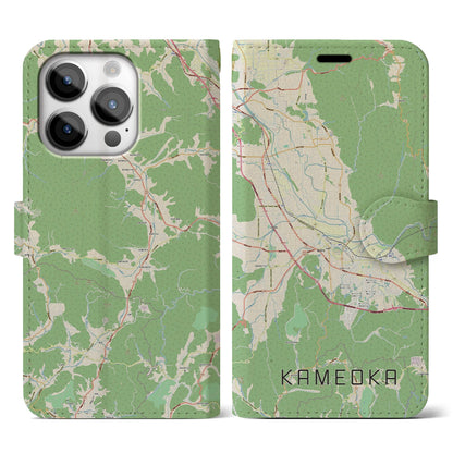 【亀岡（京都府）】地図柄iPhoneケース（手帳タイプ）ナチュラル・iPhone 14 Pro 用