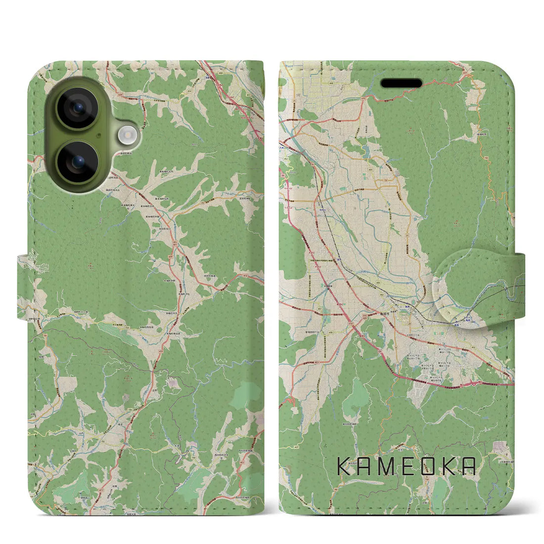 【亀岡（京都府）】地図柄iPhoneケース（手帳タイプ）ナチュラル・iPhone 17 Pro Max 用