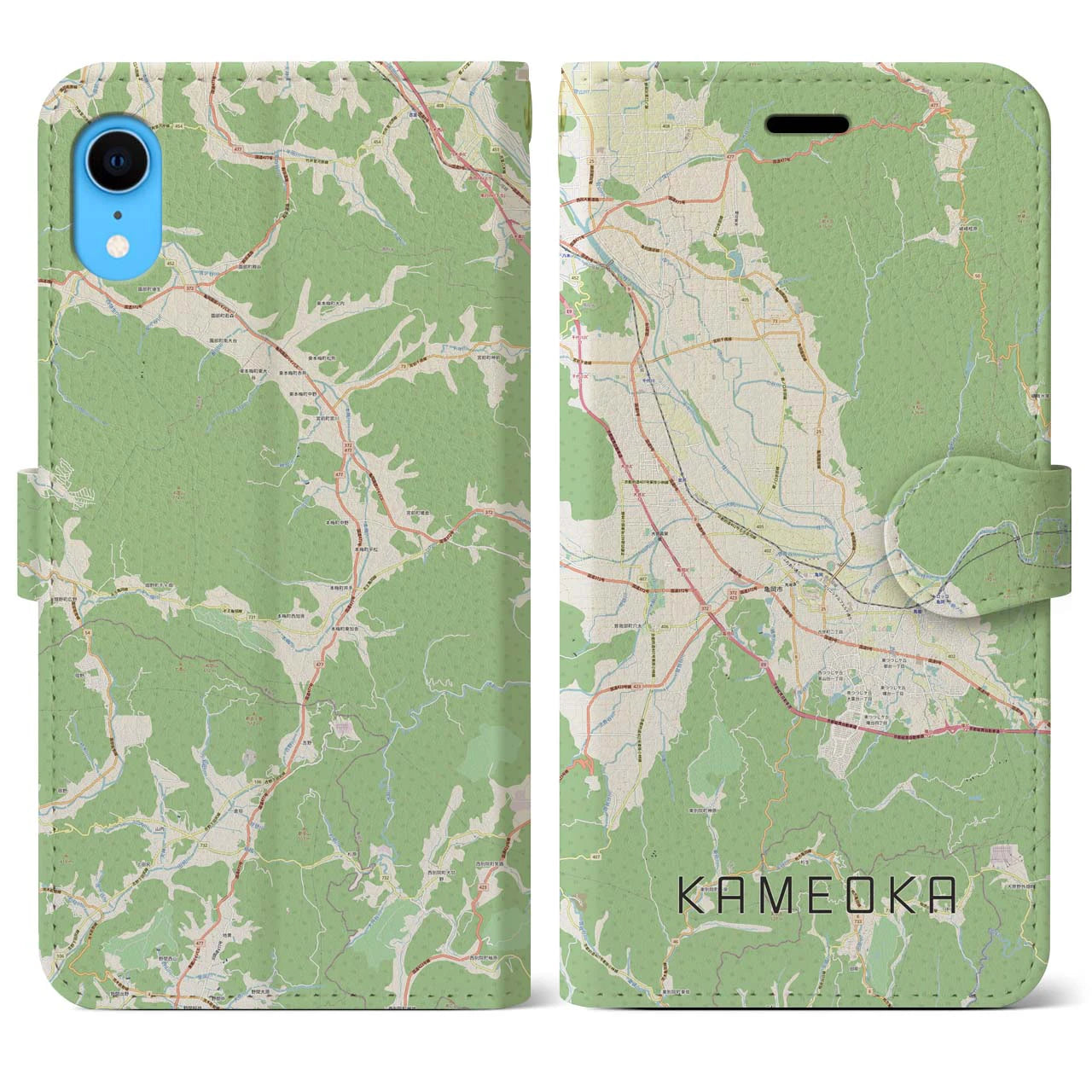 【亀岡（京都府）】地図柄iPhoneケース（手帳タイプ）ナチュラル・iPhone XR 用