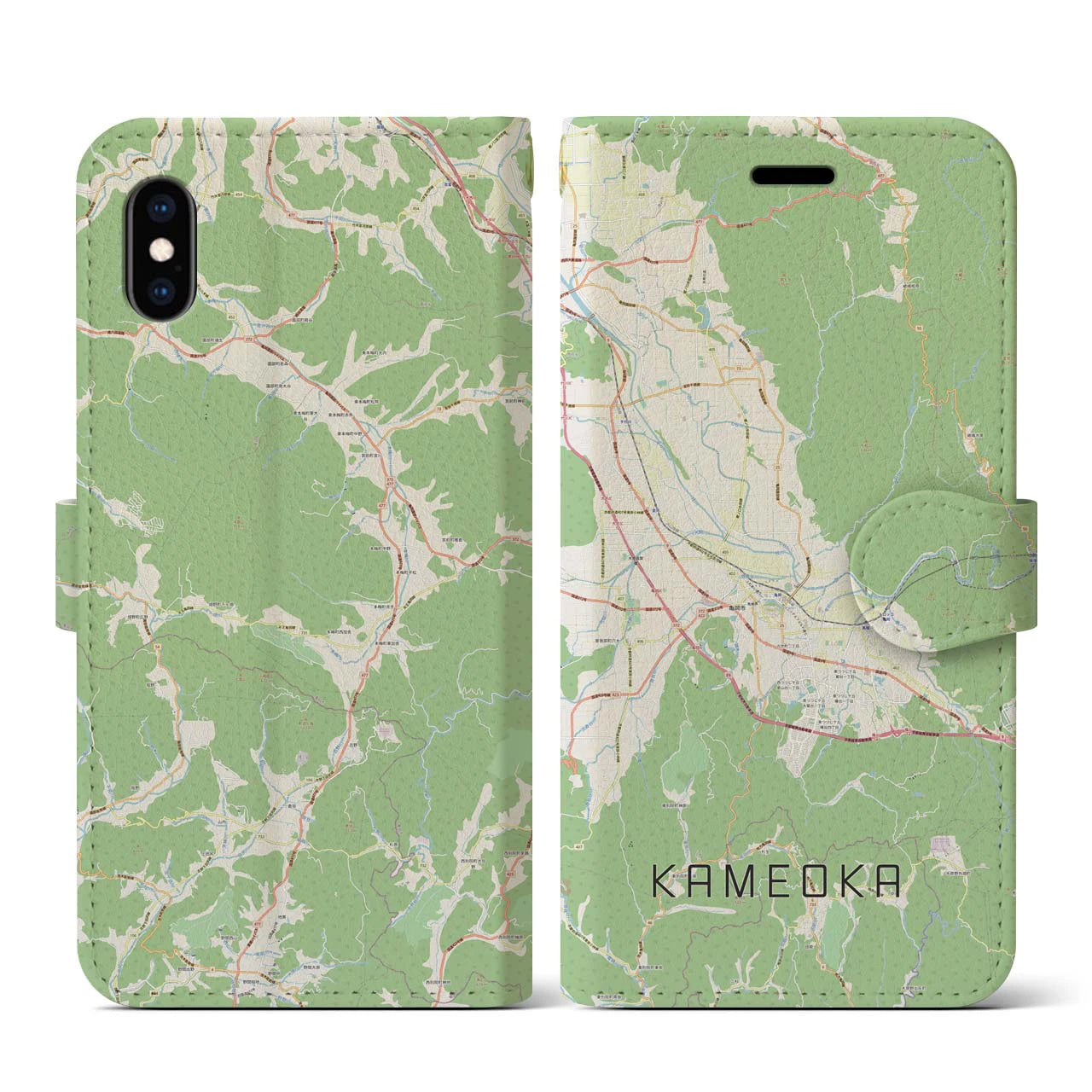 【亀岡（京都府）】地図柄iPhoneケース（手帳タイプ）ナチュラル・iPhone XS / X 用