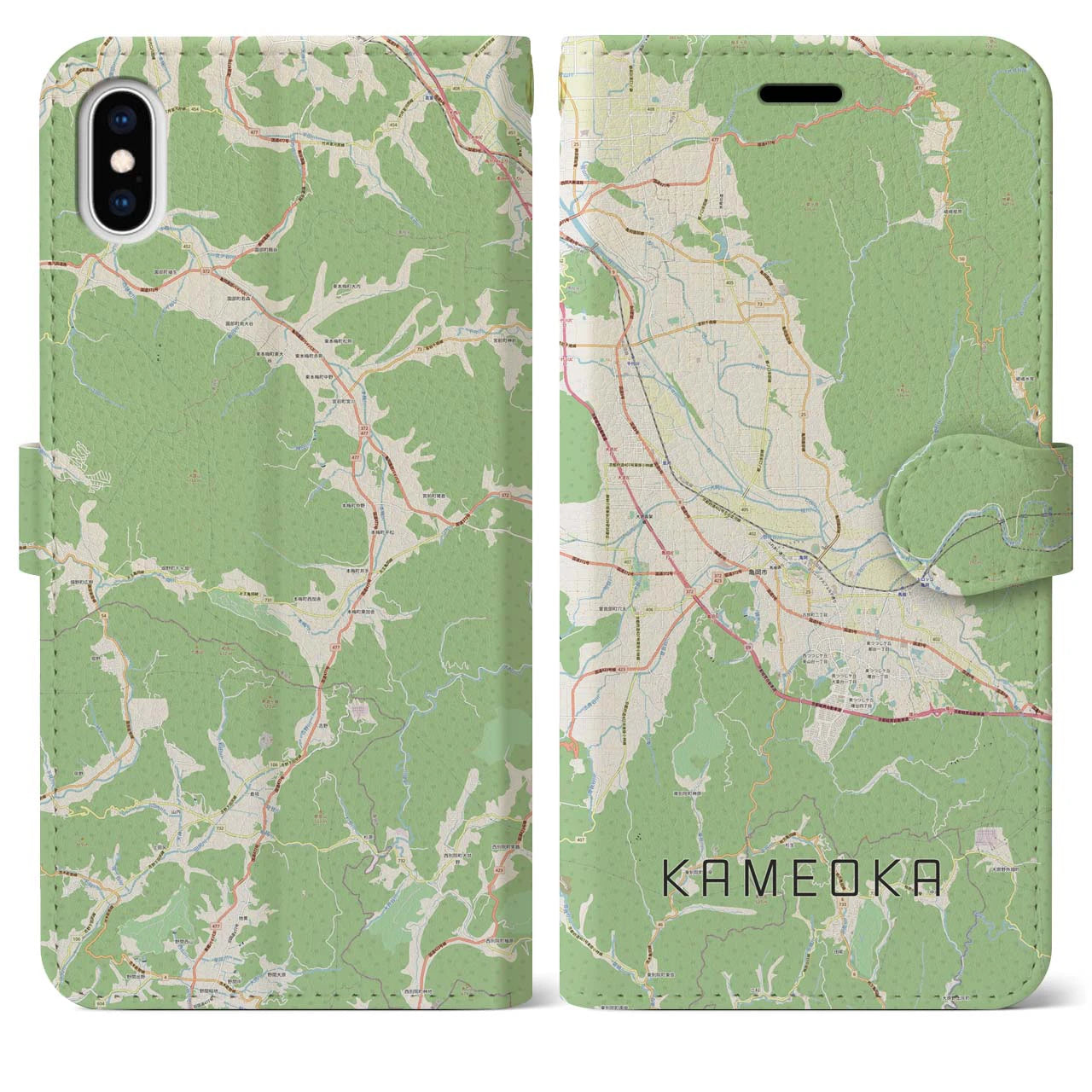 【亀岡（京都府）】地図柄iPhoneケース（手帳タイプ）ナチュラル・iPhone XS Max 用