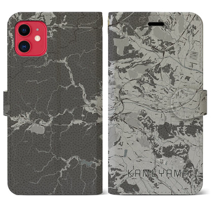 【亀山（三重県）】地図柄iPhoneケース（手帳タイプ）モノトーン・iPhone 11 用