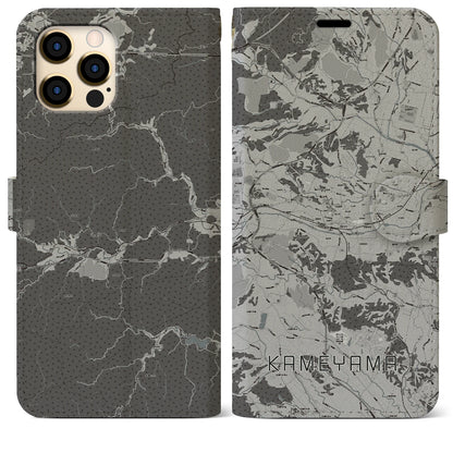 【亀山（三重県）】地図柄iPhoneケース（手帳タイプ）モノトーン・iPhone 12 Pro Max 用