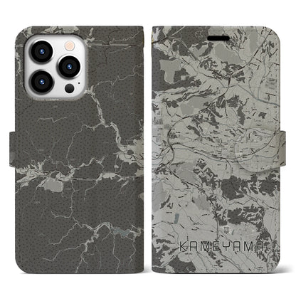 【亀山（三重県）】地図柄iPhoneケース（手帳タイプ）モノトーン・iPhone 13 Pro 用