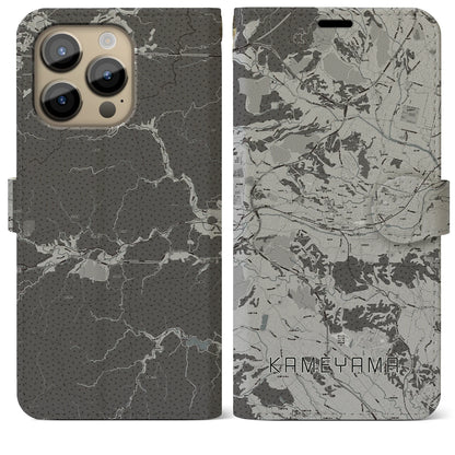 【亀山（三重県）】地図柄iPhoneケース（手帳タイプ）モノトーン・iPhone 14 Pro Max 用