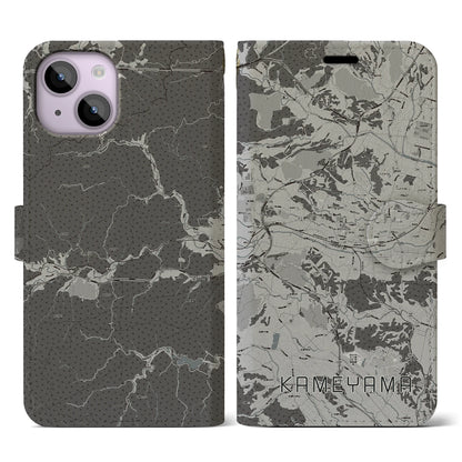 【亀山（三重県）】地図柄iPhoneケース（手帳タイプ）モノトーン・iPhone 14 用