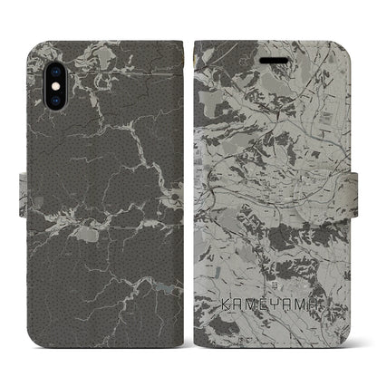 【亀山（三重県）】地図柄iPhoneケース（手帳タイプ）モノトーン・iPhone XS / X 用