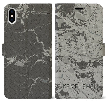 【亀山（三重県）】地図柄iPhoneケース（手帳タイプ）モノトーン・iPhone XS Max 用