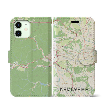 【亀山（三重県）】地図柄iPhoneケース（手帳タイプ）ナチュラル・iPhone 12 mini 用