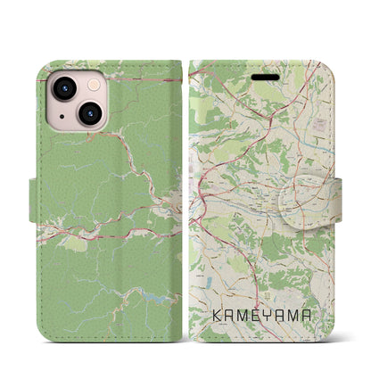 【亀山（三重県）】地図柄iPhoneケース（手帳タイプ）ナチュラル・iPhone 13 mini 用
