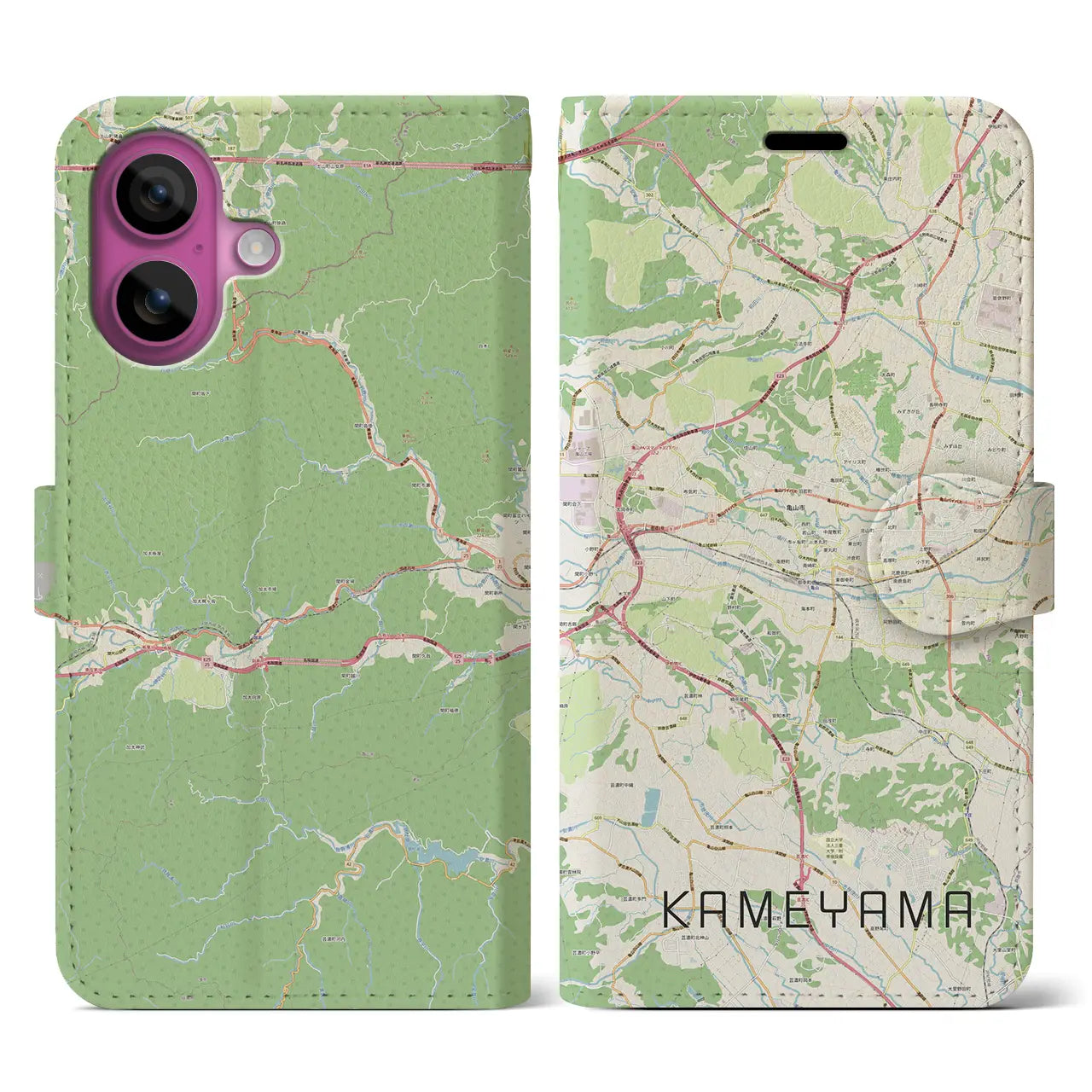 【亀山（三重県）】地図柄iPhoneケース（手帳タイプ）ナチュラル・iPhone 16 Pro 用