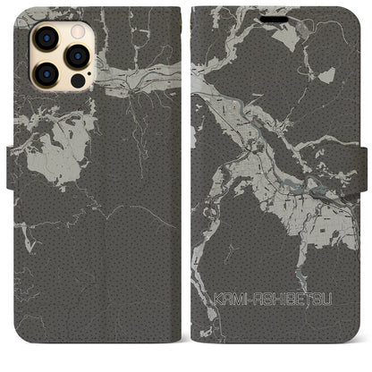 【上芦別（北海道）】地図柄iPhoneケース（手帳タイプ）モノトーン・iPhone 12 Pro Max 用